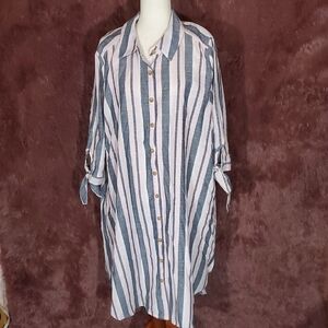 Mlle Gabrielle Blue and White Striped Button-Front Shirt Dress